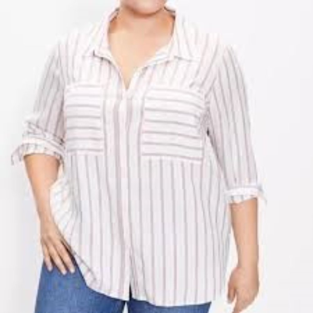 Loft Striped Women’s Button Down Blouse Patriotic… - image 1